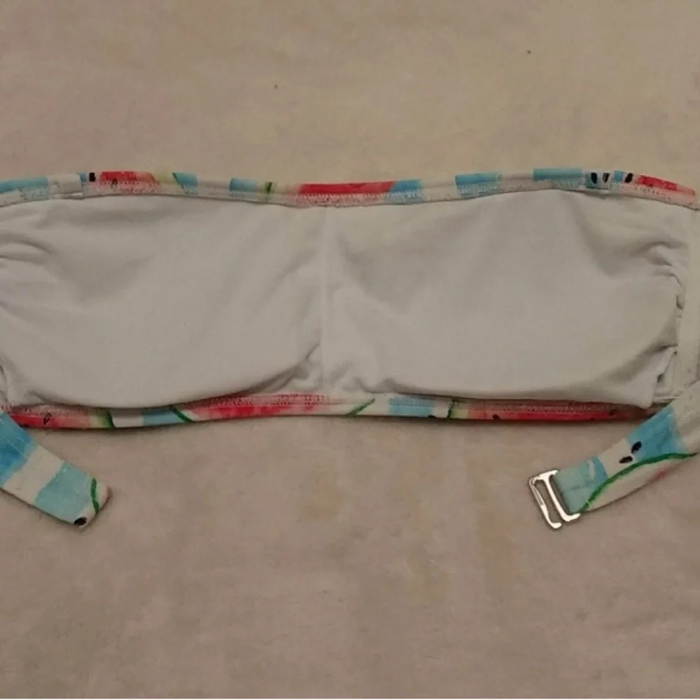 Striped Watermelon Print Bandeau Bikini Top